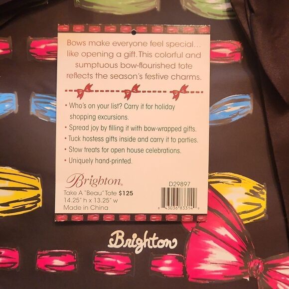 Brighton Art Chic Carryall Take A “Beau” Holiday Tote Bag, Black & Red Bows - Picture 7 of 8